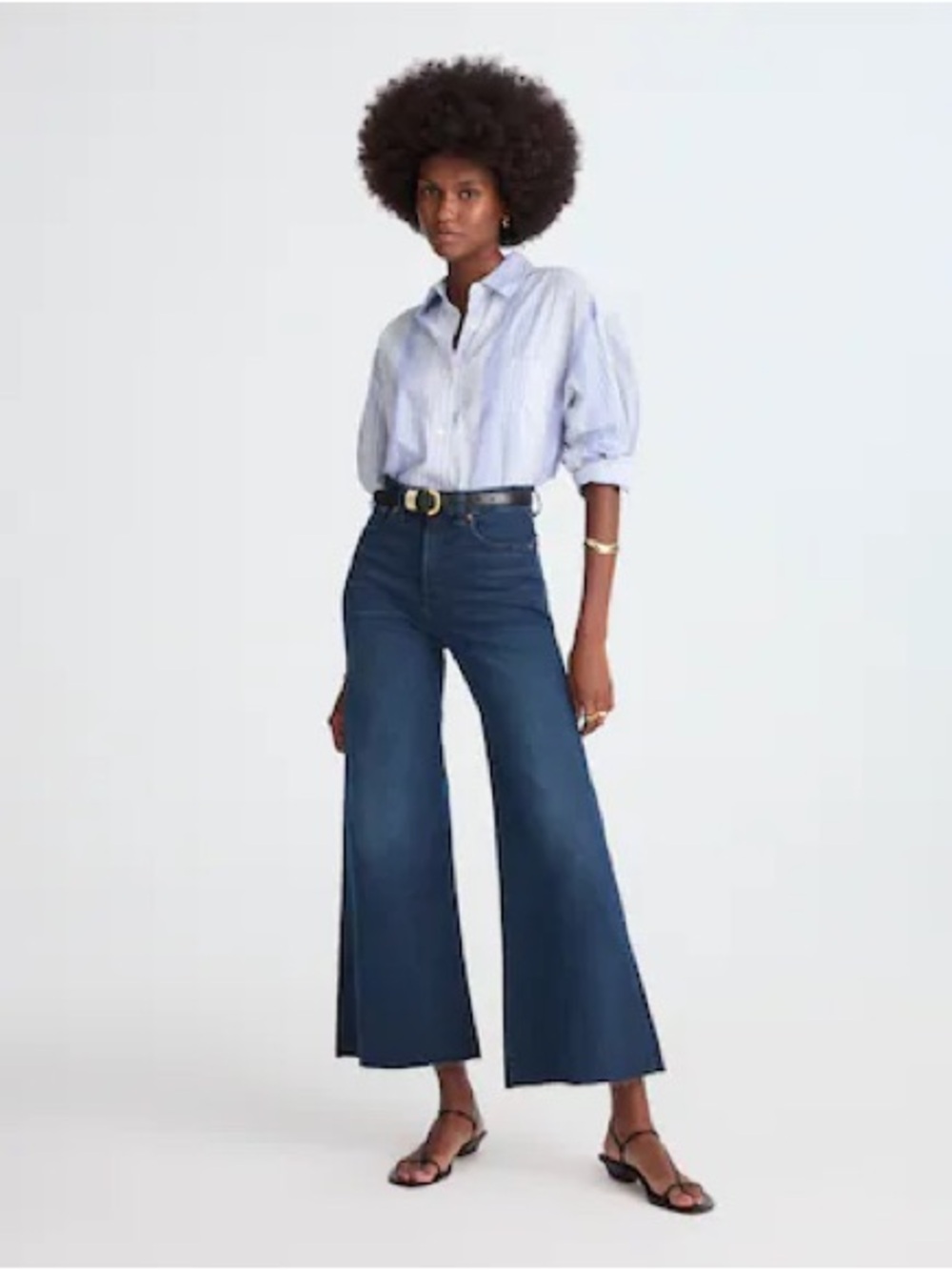 Madewell Flared Wide-Leg Crop Jeans Size 27 Dark Indigo Raw Hem 70s